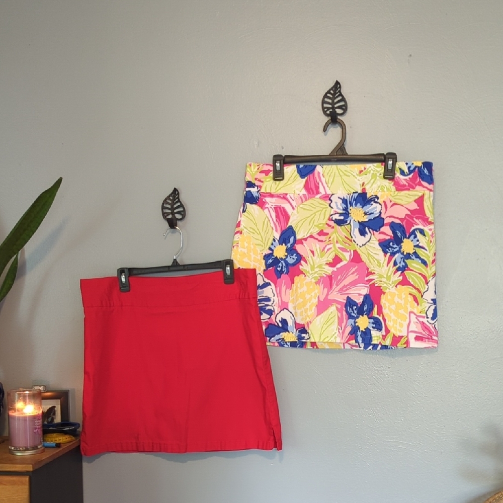 Bundle Of 2 Rafaella Brand Athletic Skorts In Pink Floral And Solid Red XL XXL